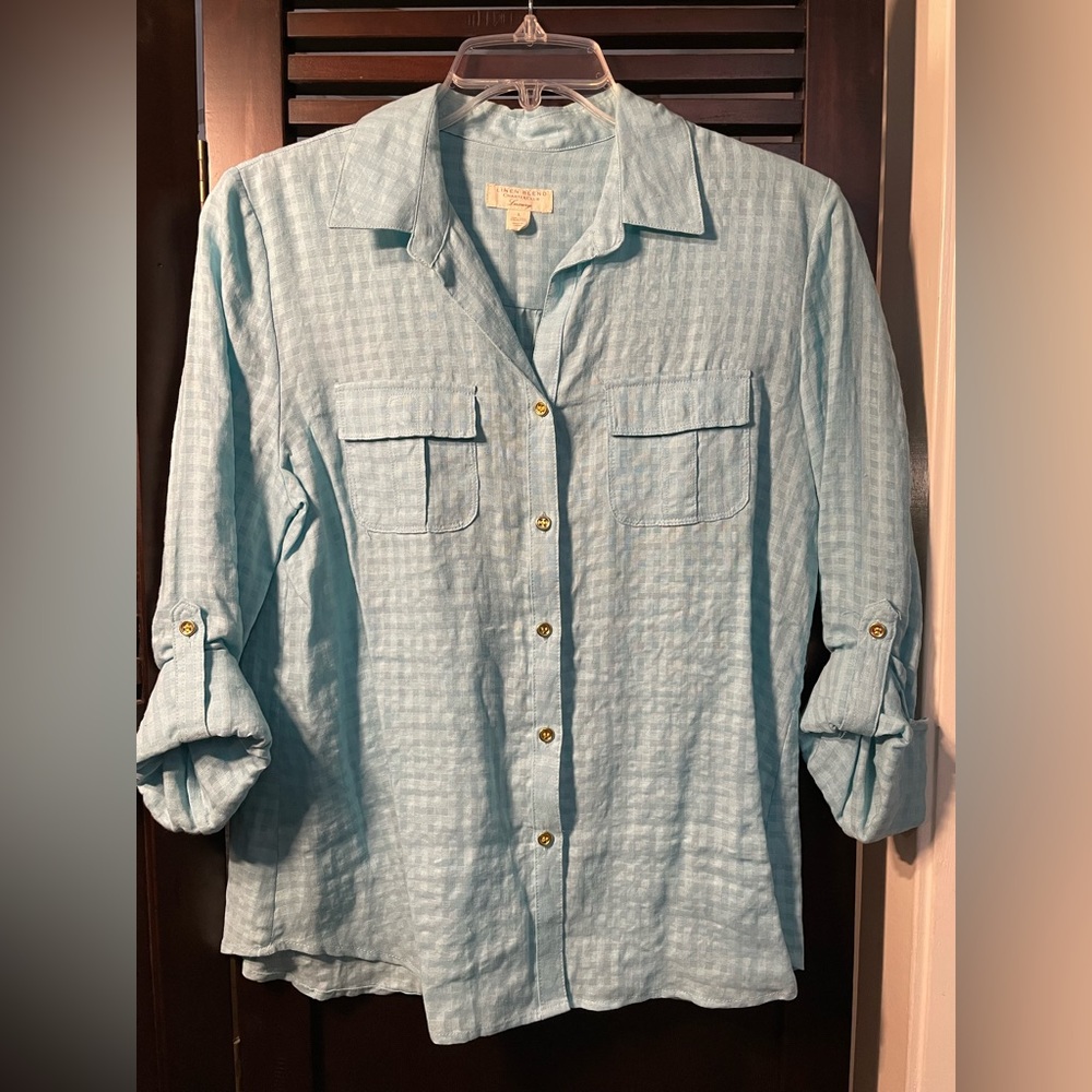 Charter Club Luxury Linen Blend Button Down size L